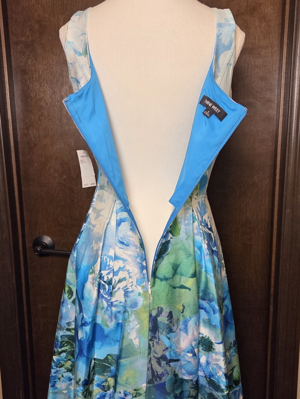 Nine West Blue & Green Floral Midi Dress NWT - Picture 7 of 12